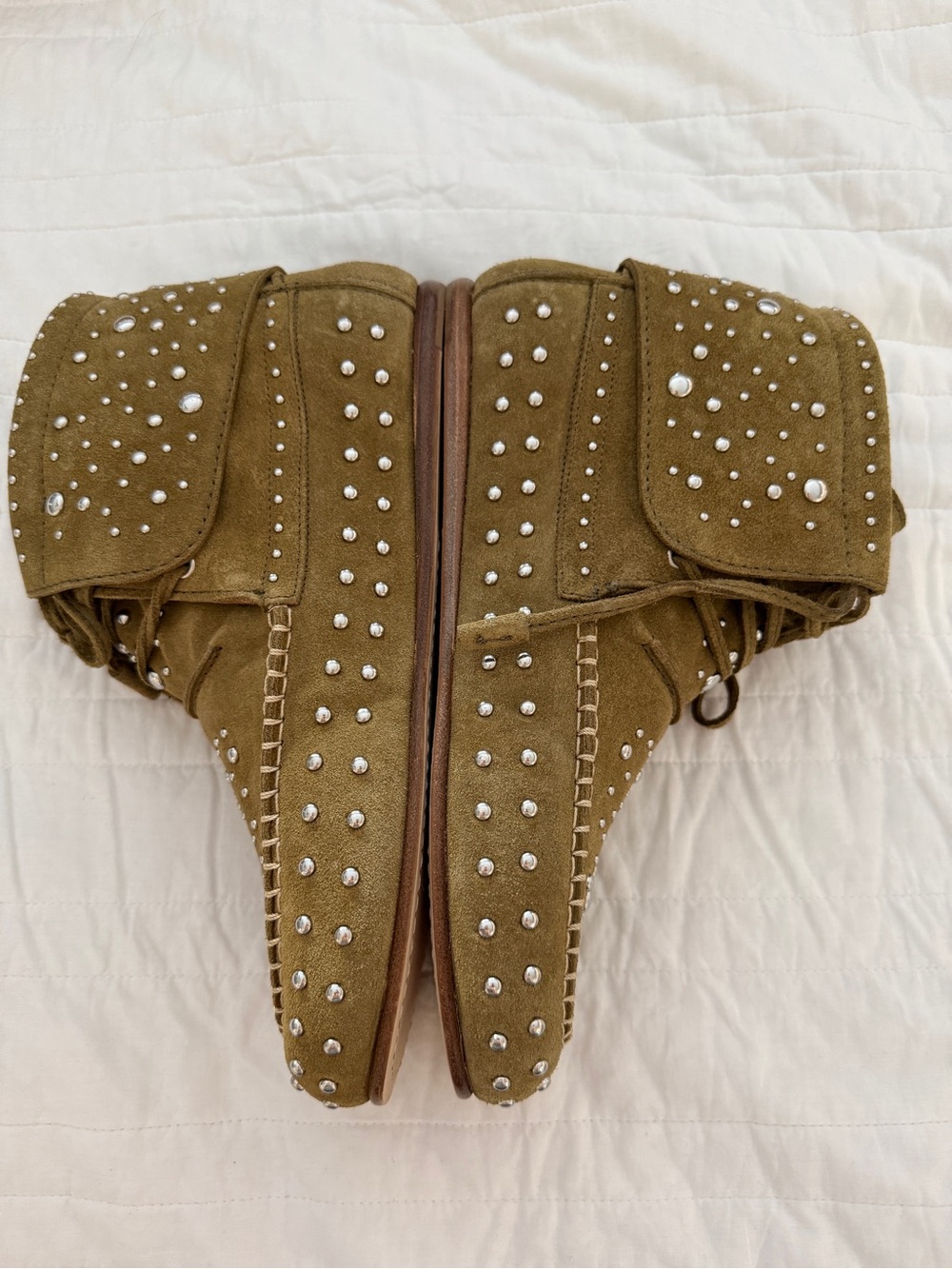 Zadig & Voltaire Tan Suede Santa Fe Dream Studs Bootie Moccasins 40 New in Box! - Picture 12 of 12